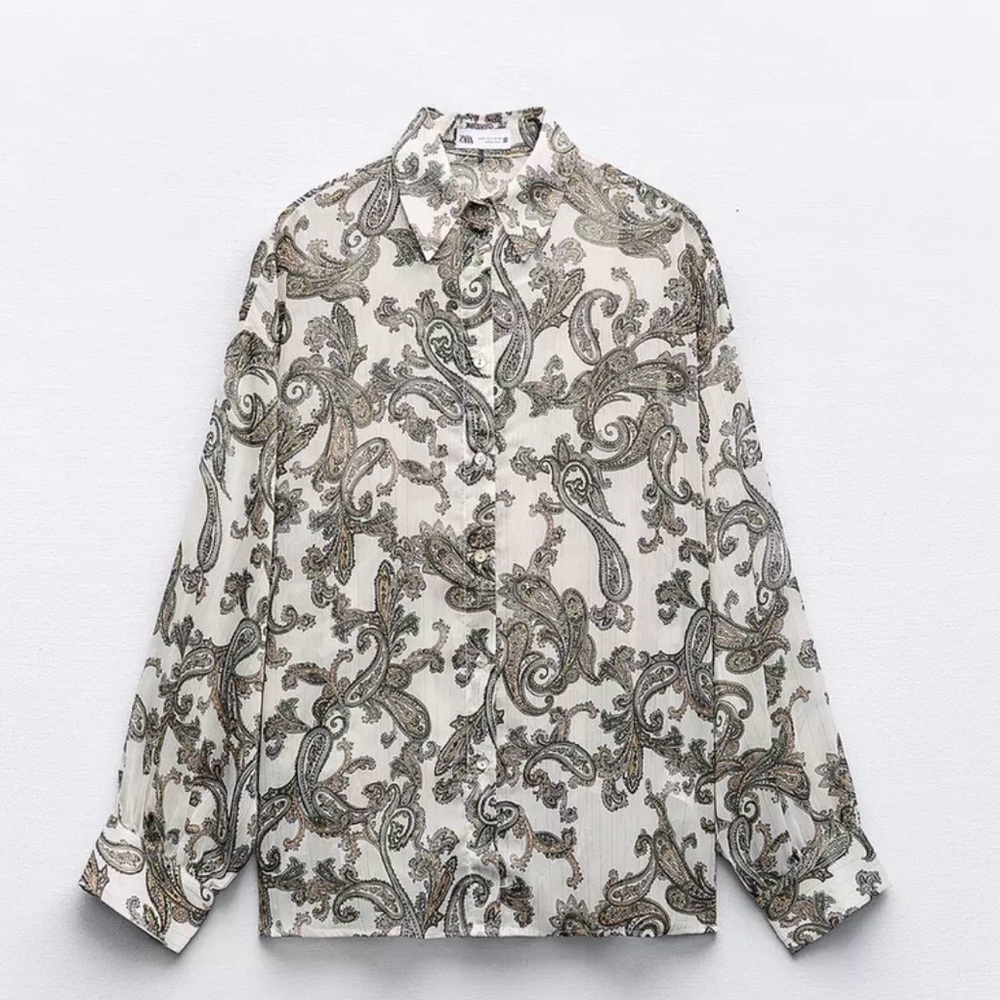 Zara Paisley Print Shirt in Green and Brown